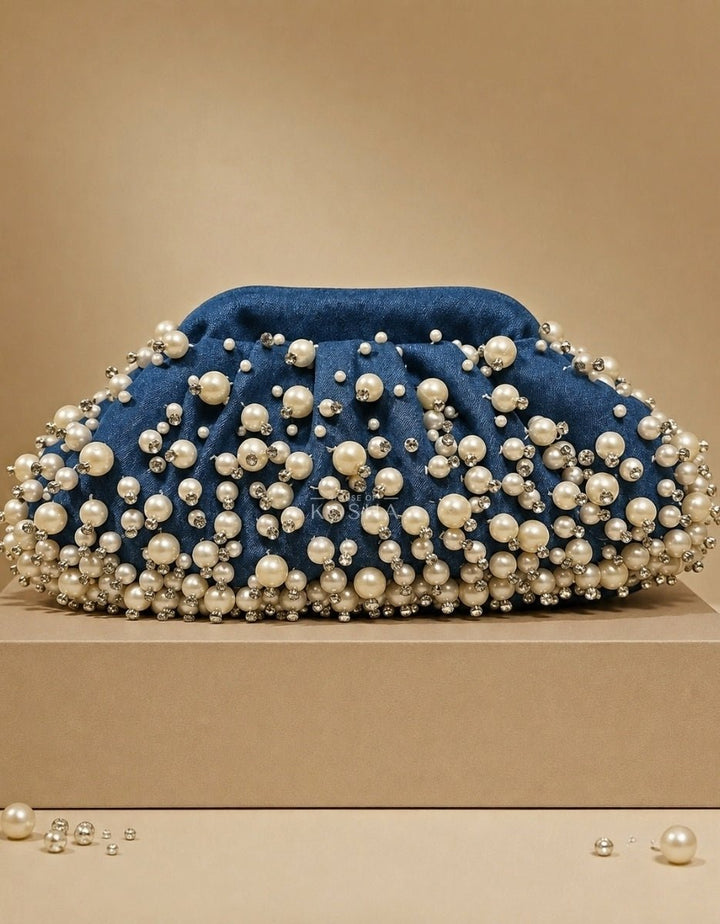 House of Kosha Blue Denim Embellished ClutchFabilicious Fashion