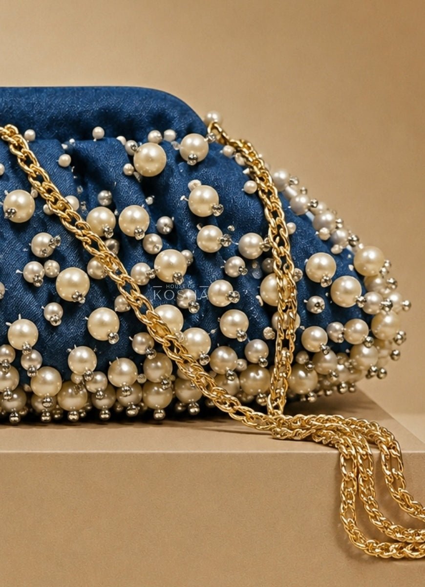 House of Kosha Blue Denim Embellished ClutchFabilicious Fashion