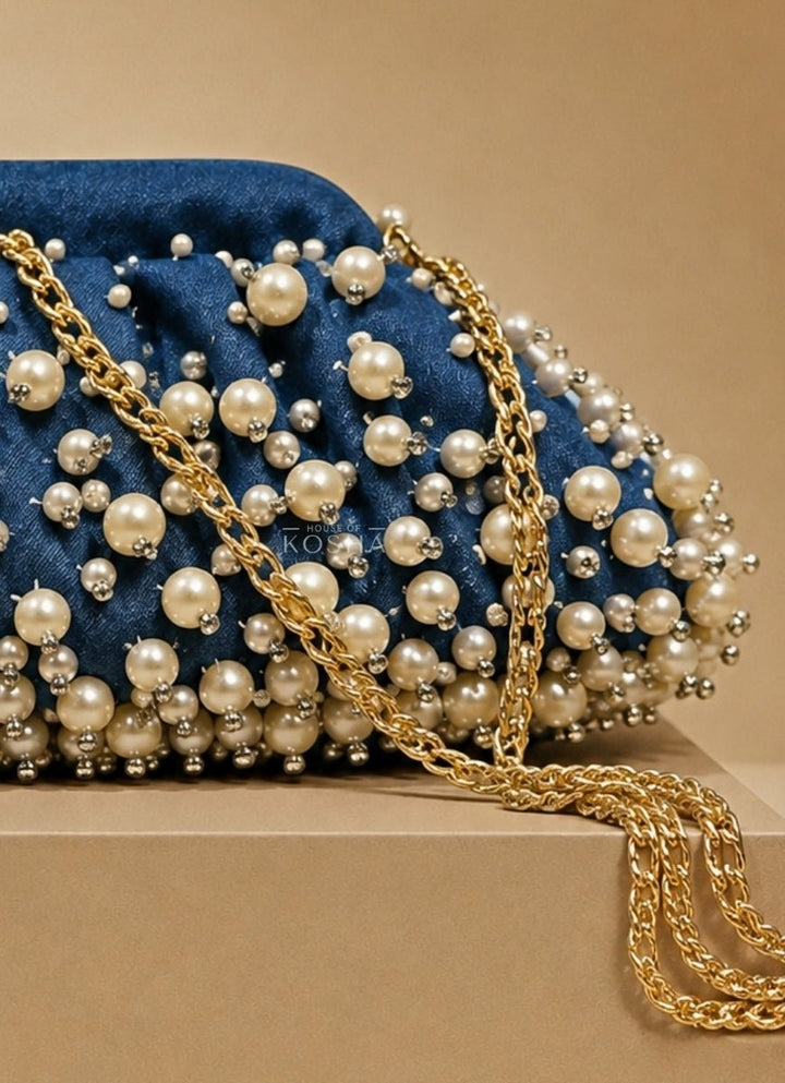 House of Kosha Blue Denim Embellished ClutchFabilicious Fashion