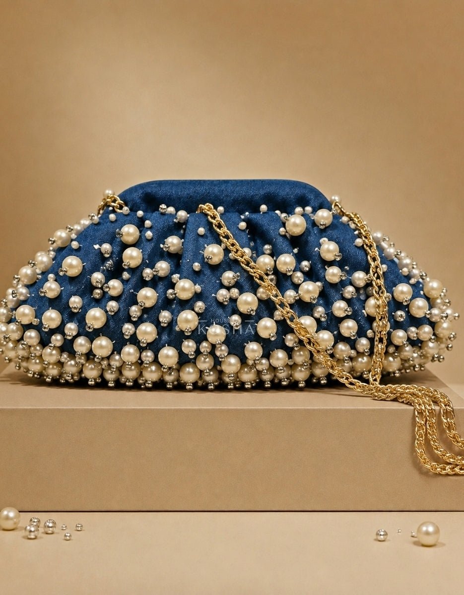 House of Kosha Blue Denim Embellished ClutchFabilicious Fashion