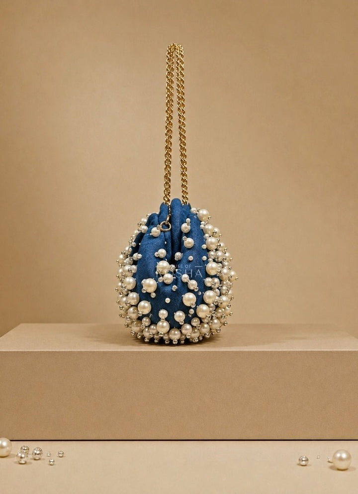 House of Kosha Blue Denim Embellished ClutchFabilicious Fashion