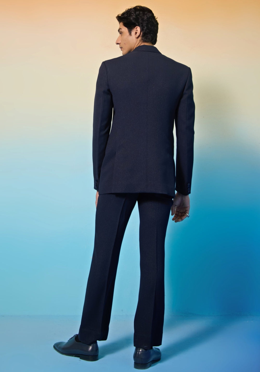 Blue Double Breasted Suit Contrast by Parth - Fabilicious Fashion