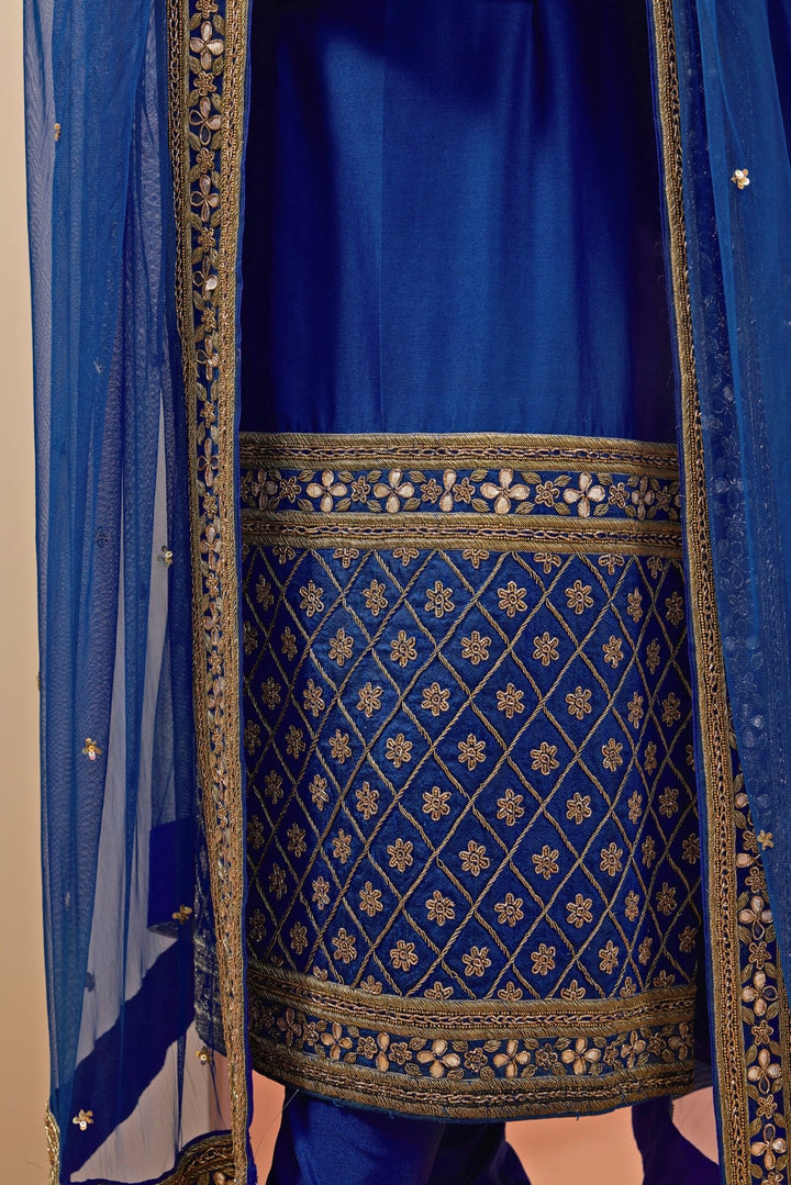 Blue Embellished Chanderi Straight Kurta Pant Set Esha Koul - Fabilicious Fashion