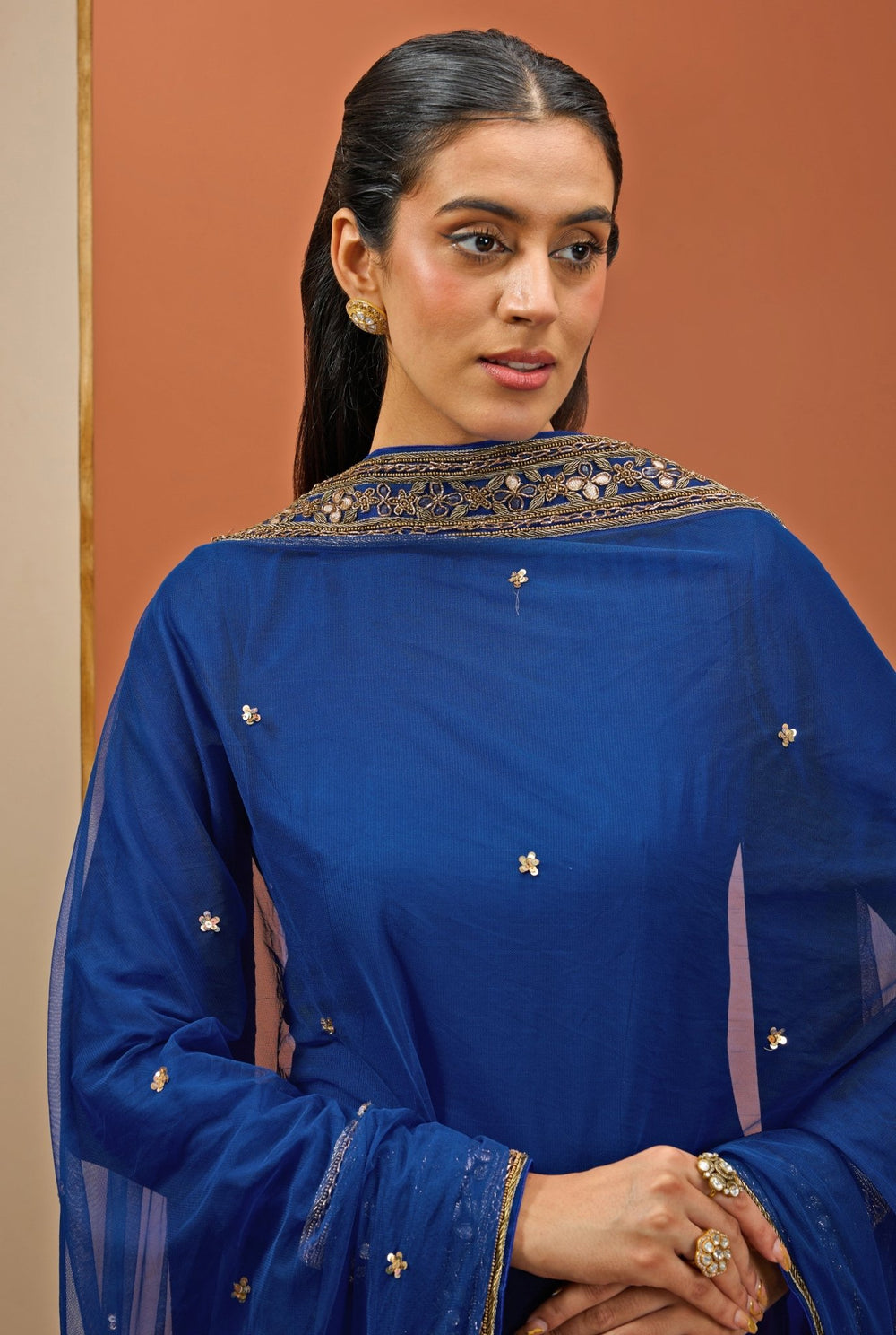 Blue Embellished Chanderi Straight Kurta Pant Set Esha Koul - Fabilicious Fashion