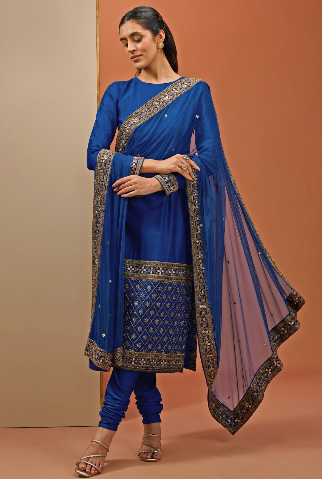 Blue Embellished Chanderi Straight Kurta Pant Set Esha Koul - Fabilicious Fashion