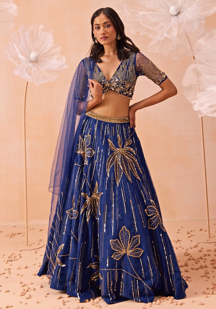 Blue Embellished Lehenga Set Parul Gandhi - Fabilicious Fashion