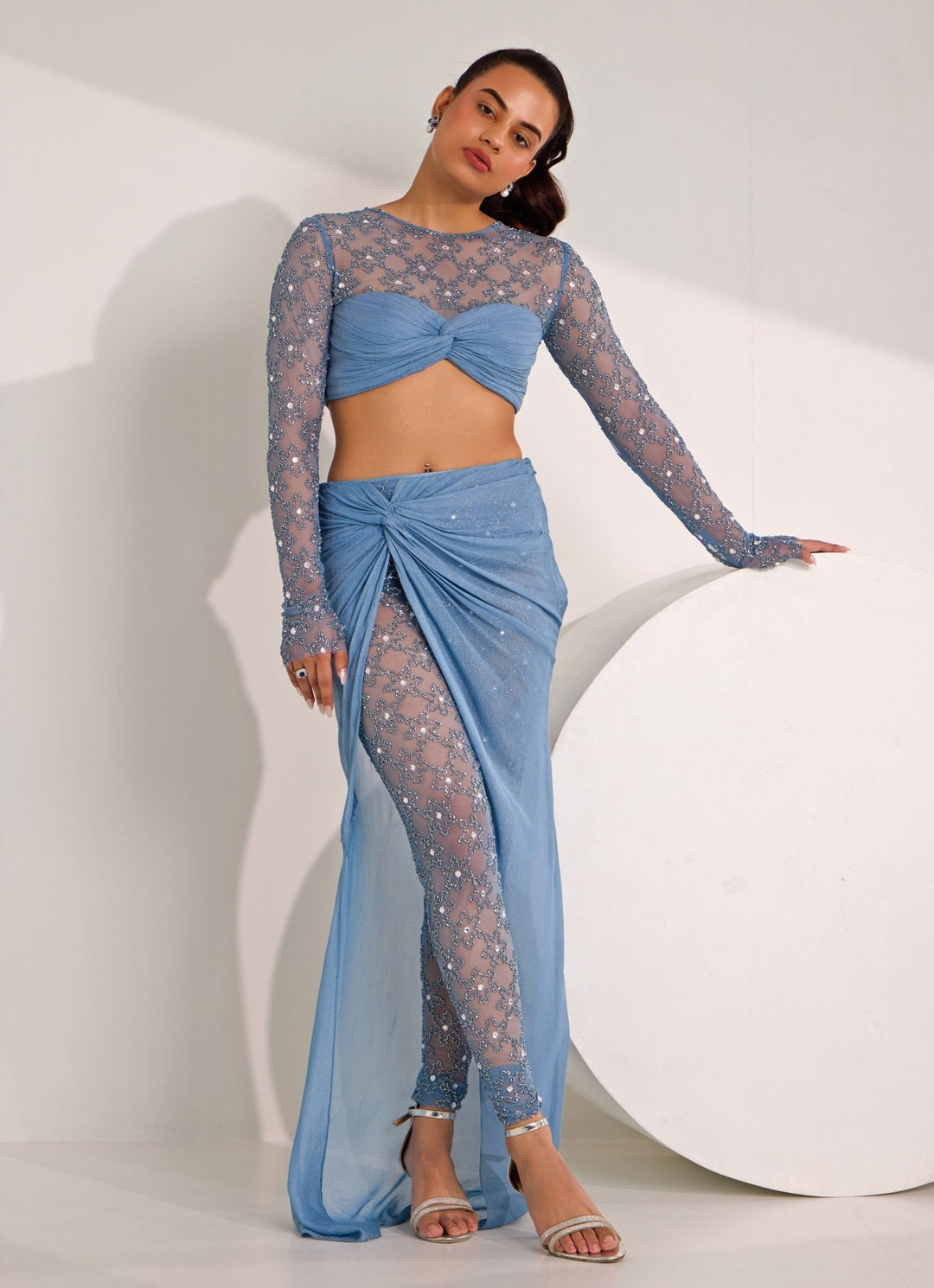 Blue Embellished Snowflake Skirt Set Silky Bindra - Fabilicious Fashion