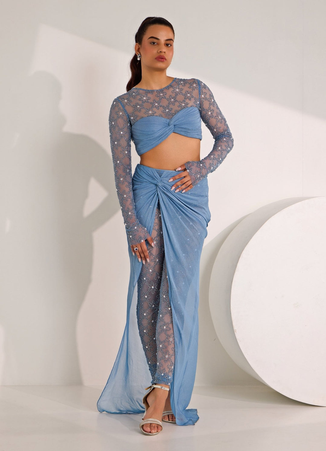 Blue Embellished Snowflake Skirt Set Silky Bindra - Fabilicious Fashion