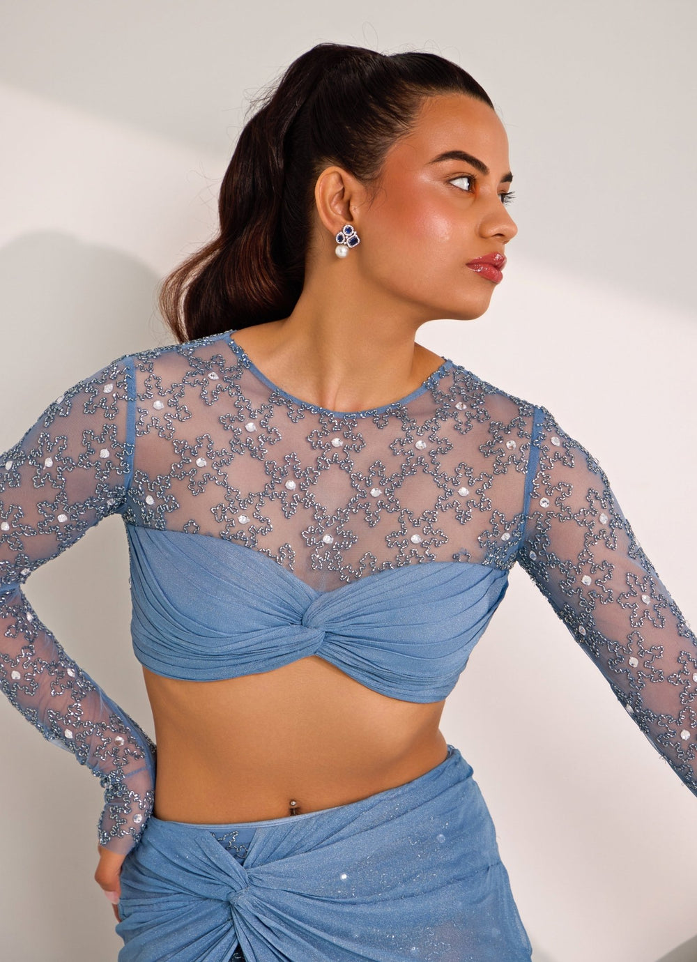 Blue Embellished Snowflake Skirt Set Silky Bindra - Fabilicious Fashion