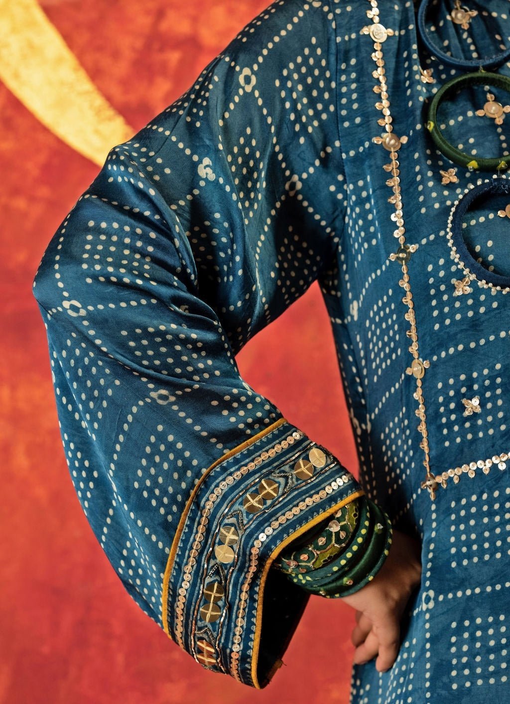 Blue Embroidered And Hand - Blocked Satin Kurta Pant Set Prahnaaya - Fabilicious Fashion