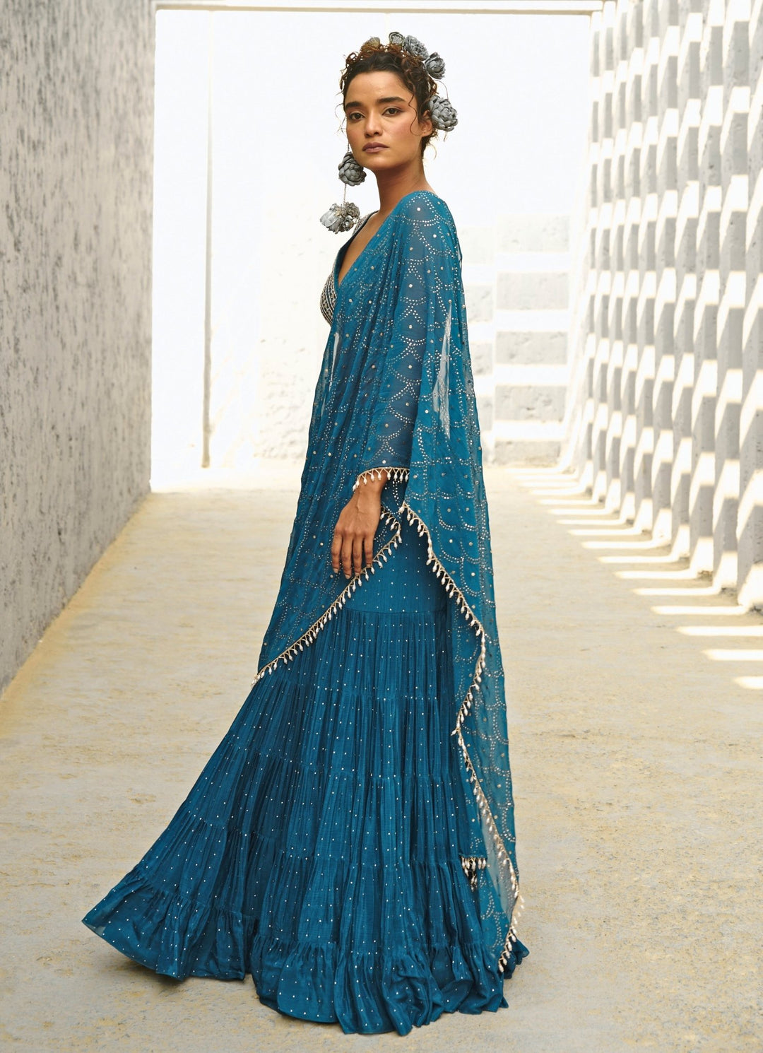 Blue Embroidered And Pre Stitched Georgette Frill Saree Chamee and Palak - Fabilicious Fashion