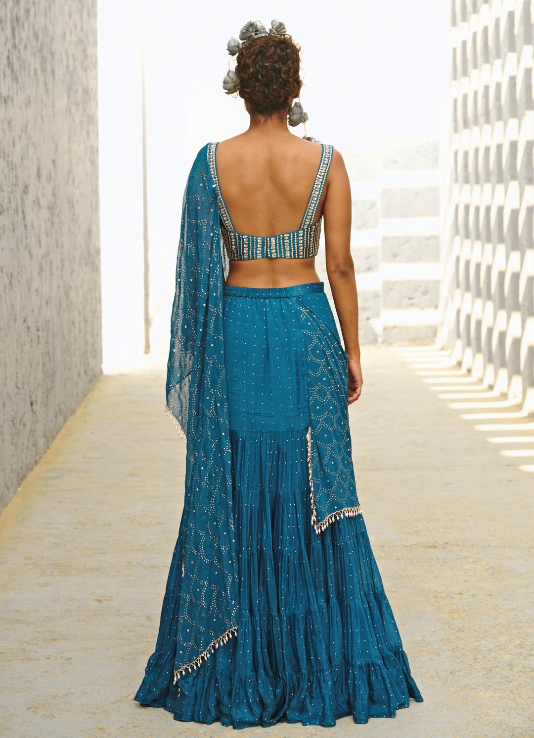 Blue Embroidered And Pre Stitched Georgette Frill Saree Chamee and Palak - Fabilicious Fashion