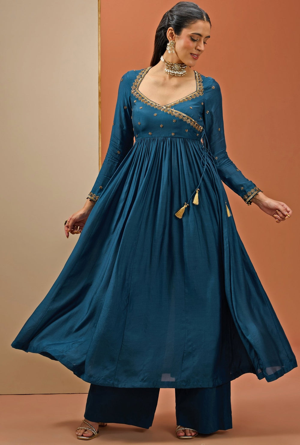 Blue Embroidered Angrakha Anarkali Set Esha Koul - Fabilicious Fashion