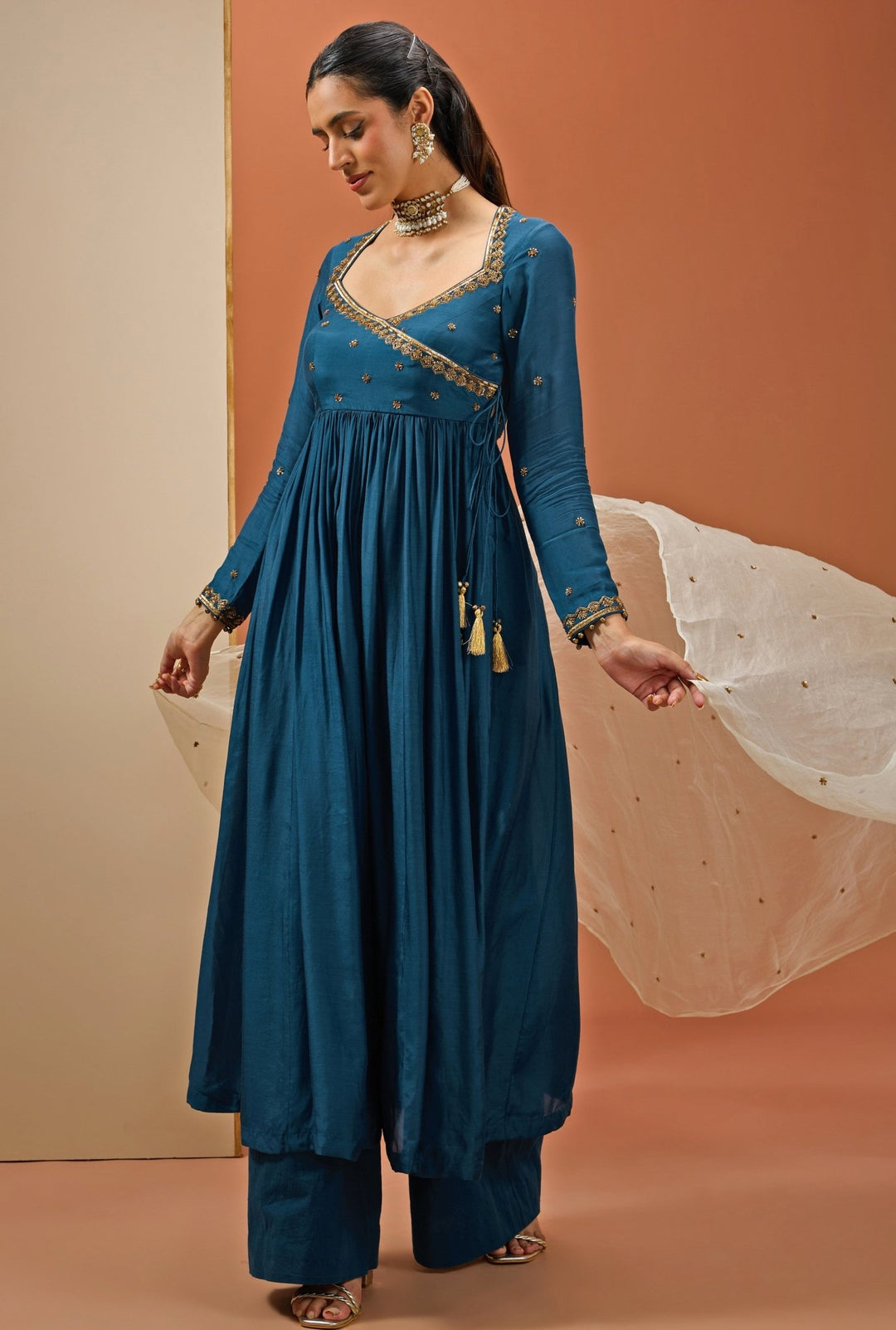 Blue Embroidered Angrakha Anarkali Set Esha Koul - Fabilicious Fashion