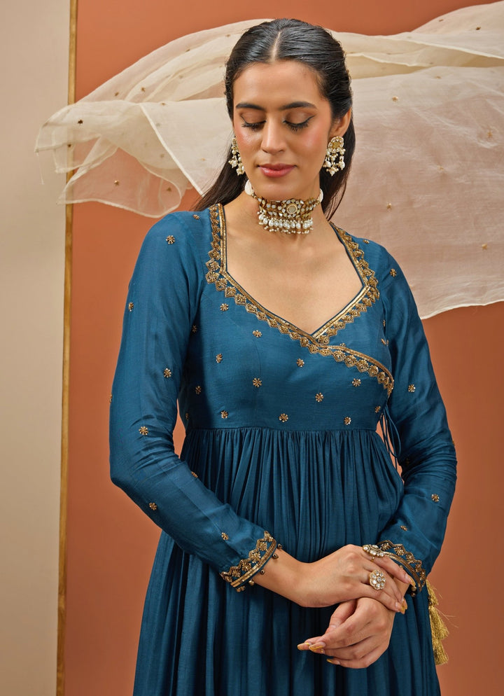 Blue Embroidered Angrakha Anarkali Set Esha Koul - Fabilicious Fashion