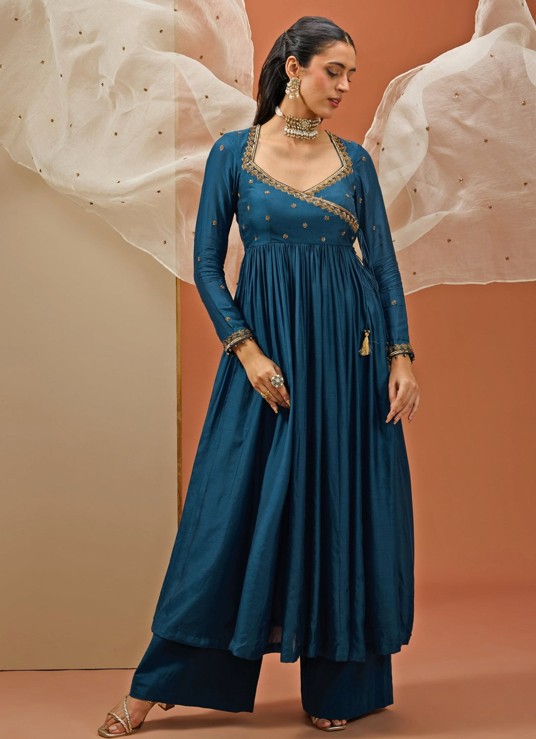 Blue Embroidered Angrakha Anarkali Set Esha Koul - Fabilicious Fashion