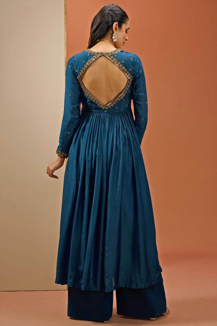 Blue Embroidered Angrakha Anarkali Set Esha Koul - Fabilicious Fashion