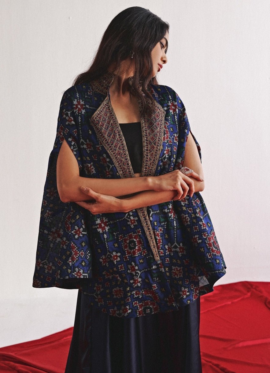 Blue Embroidered Cape Set With Dhoti Twenty Nine - Fabilicious Fashion