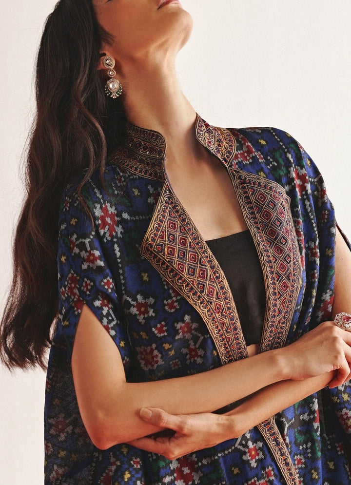 Blue Embroidered Cape Set With Dhoti Twenty Nine - Fabilicious Fashion