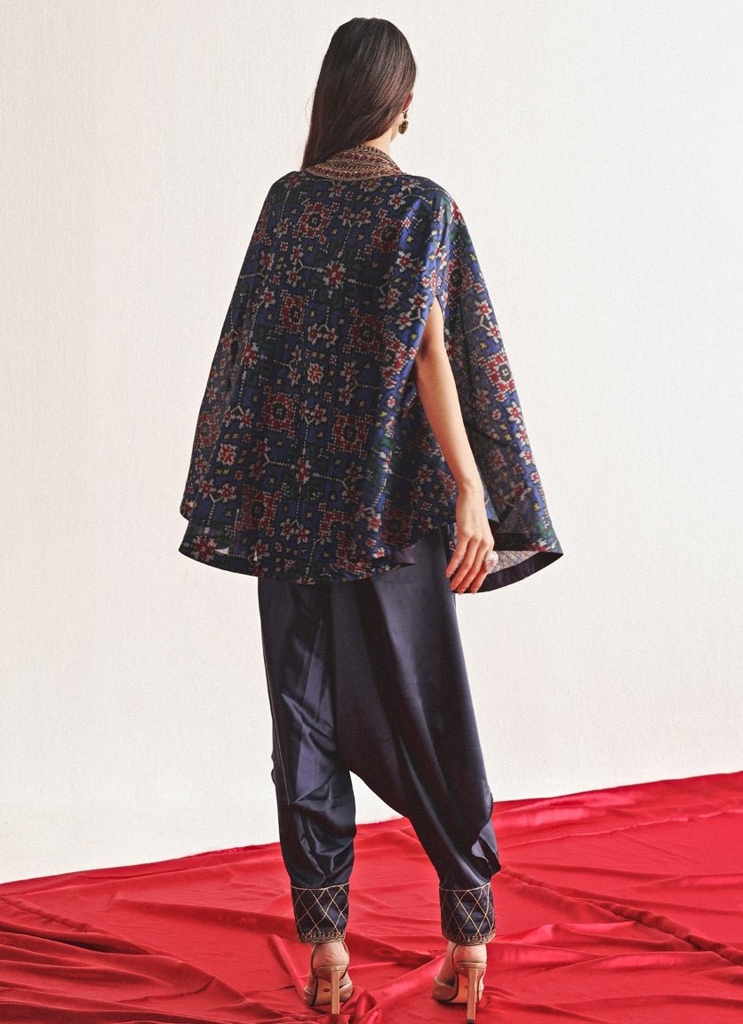 Blue Embroidered Cape Set With Dhoti Twenty Nine - Fabilicious Fashion