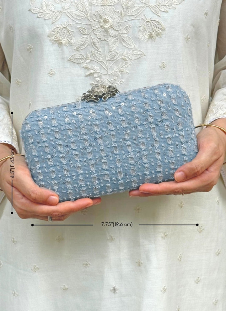 Blue Embroidered Clutch AMYRA - Fabilicious Fashion