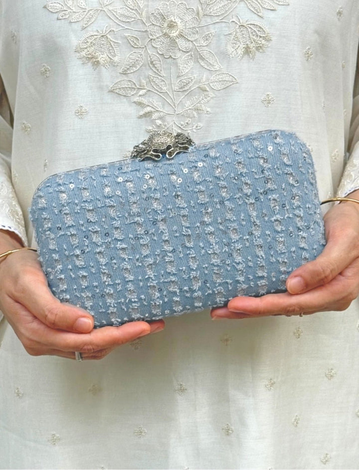 Blue Embroidered Clutch AMYRA - Fabilicious Fashion