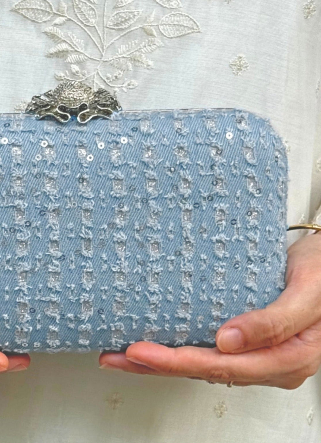 Blue Embroidered Clutch AMYRA - Fabilicious Fashion