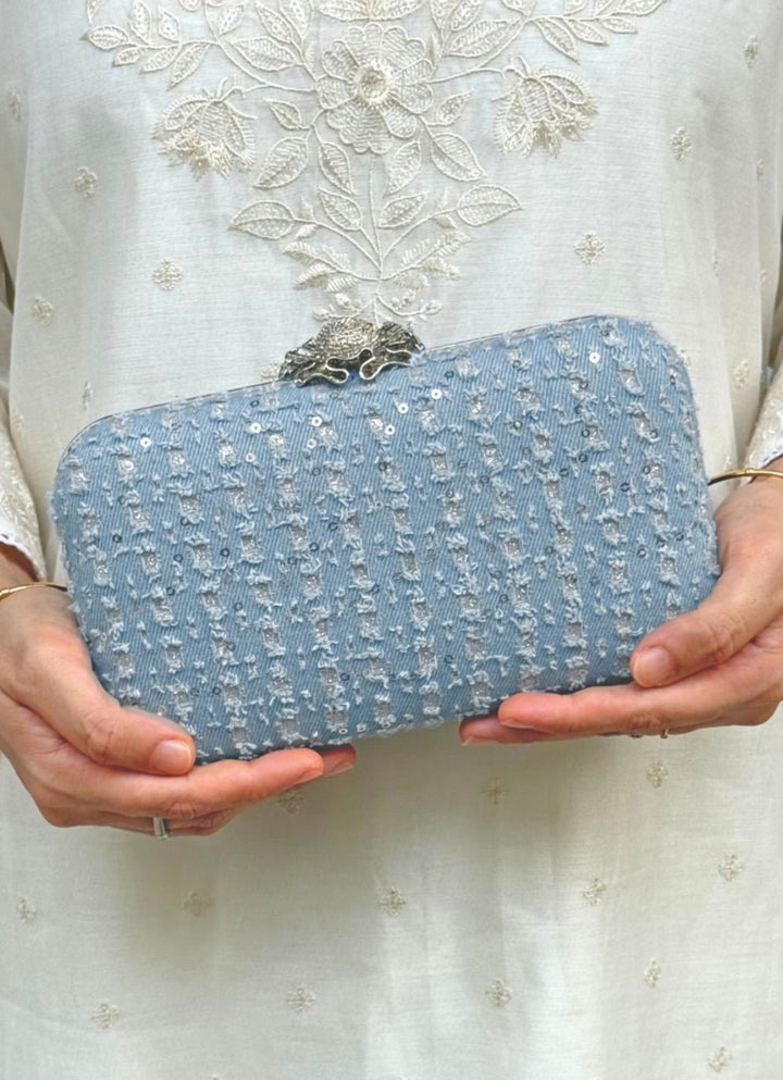 Blue Embroidered Clutch AMYRA - Fabilicious Fashion
