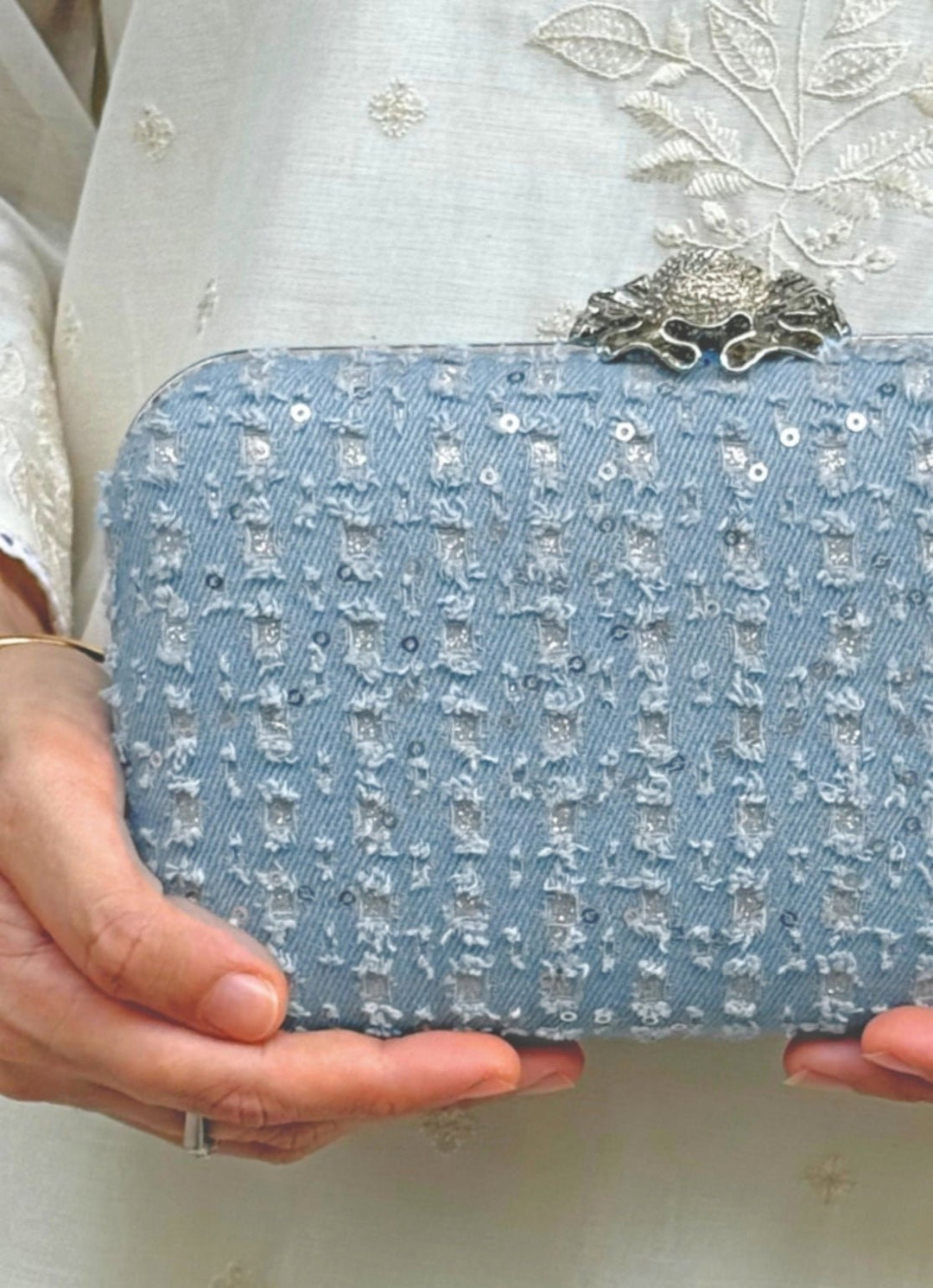 Blue Embroidered Clutch AMYRA - Fabilicious Fashion