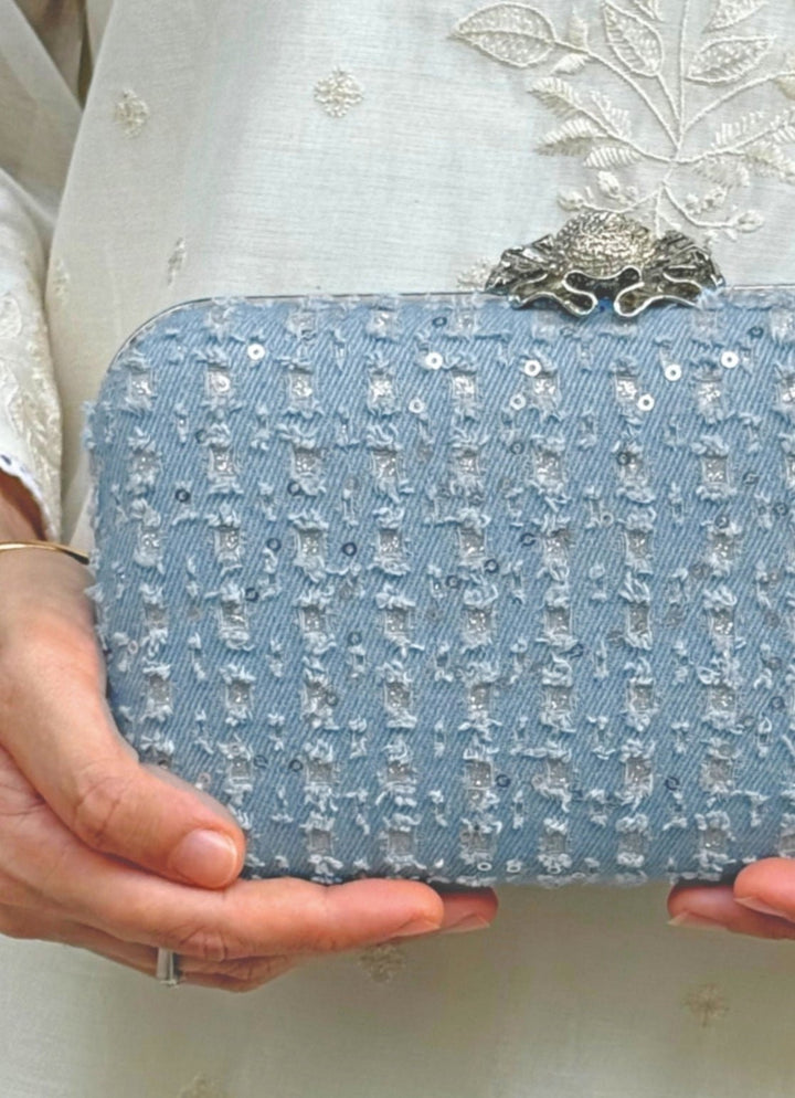 Blue Embroidered Clutch AMYRA - Fabilicious Fashion