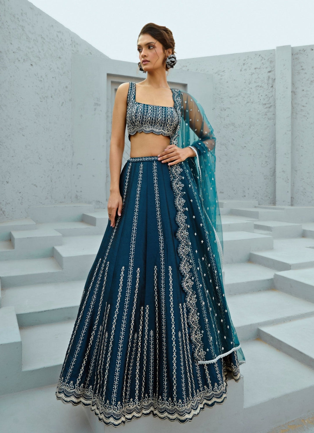 Blue Embroidered Dupion Silk Lehenga Chamee and Palak - Fabilicious Fashion