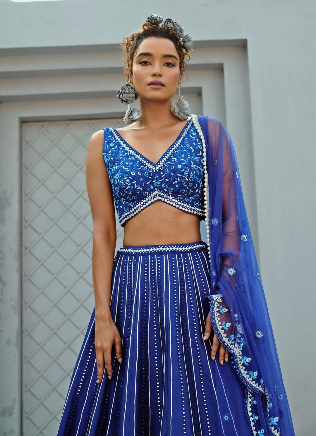 Blue Embroidered Dupion Silk Lehenga Chamee and Palak - Fabilicious Fashion