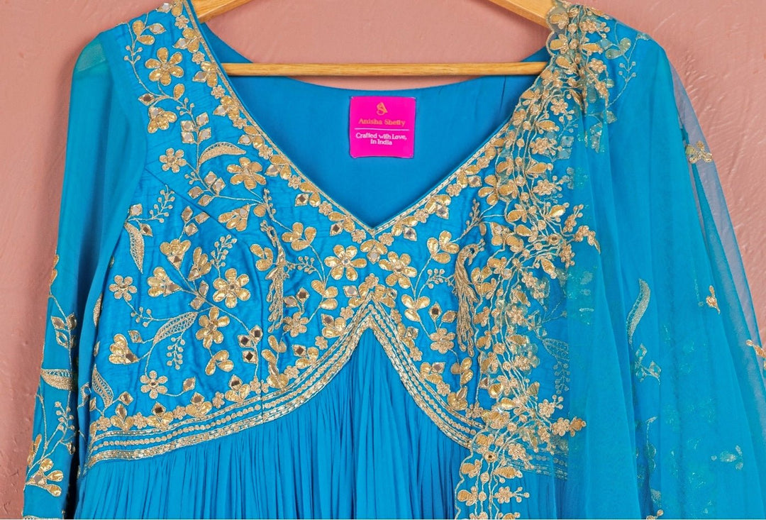Blue Embroidered Georgette Anarkali Set Anisha Shetty - Fabilicious Fashion