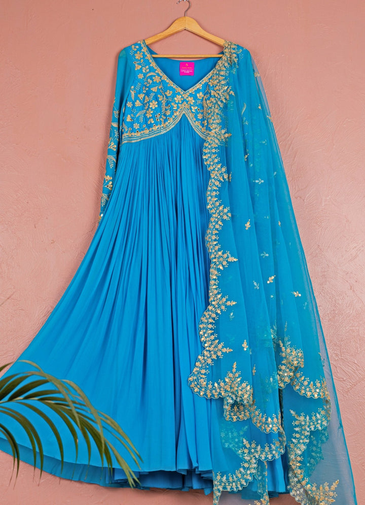 Blue Embroidered Georgette Anarkali Set Anisha Shetty - Fabilicious Fashion