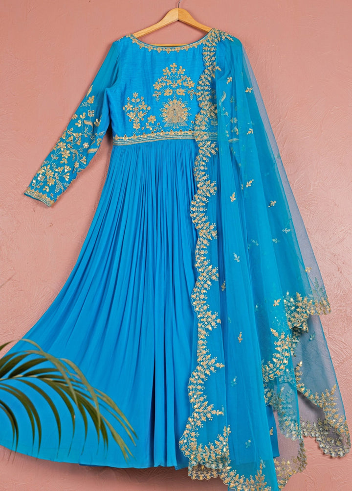 Blue Embroidered Georgette Anarkali Set Anisha Shetty - Fabilicious Fashion