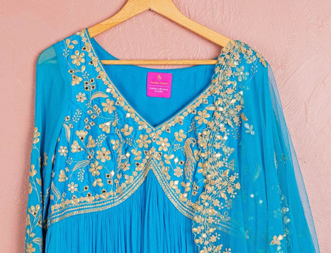 Blue Embroidered Georgette Anarkali Set Anisha Shetty - Fabilicious Fashion