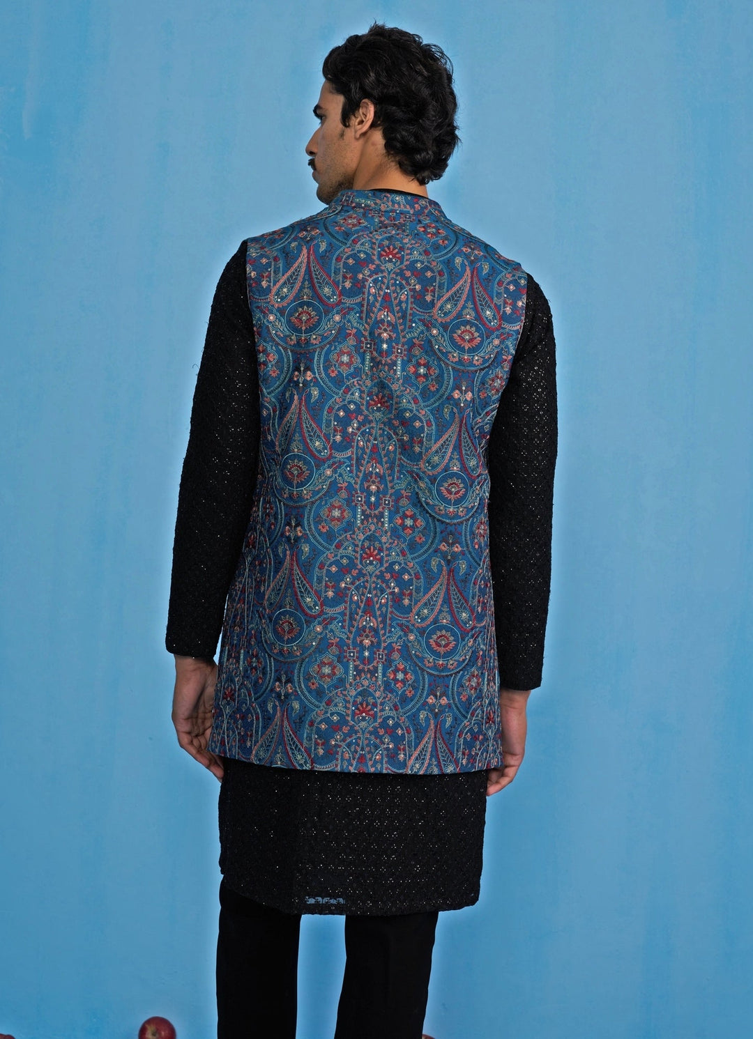 Blue Embroidered Georgette Kurta Jacket Set Kalpraag - Fabilicious Fashion