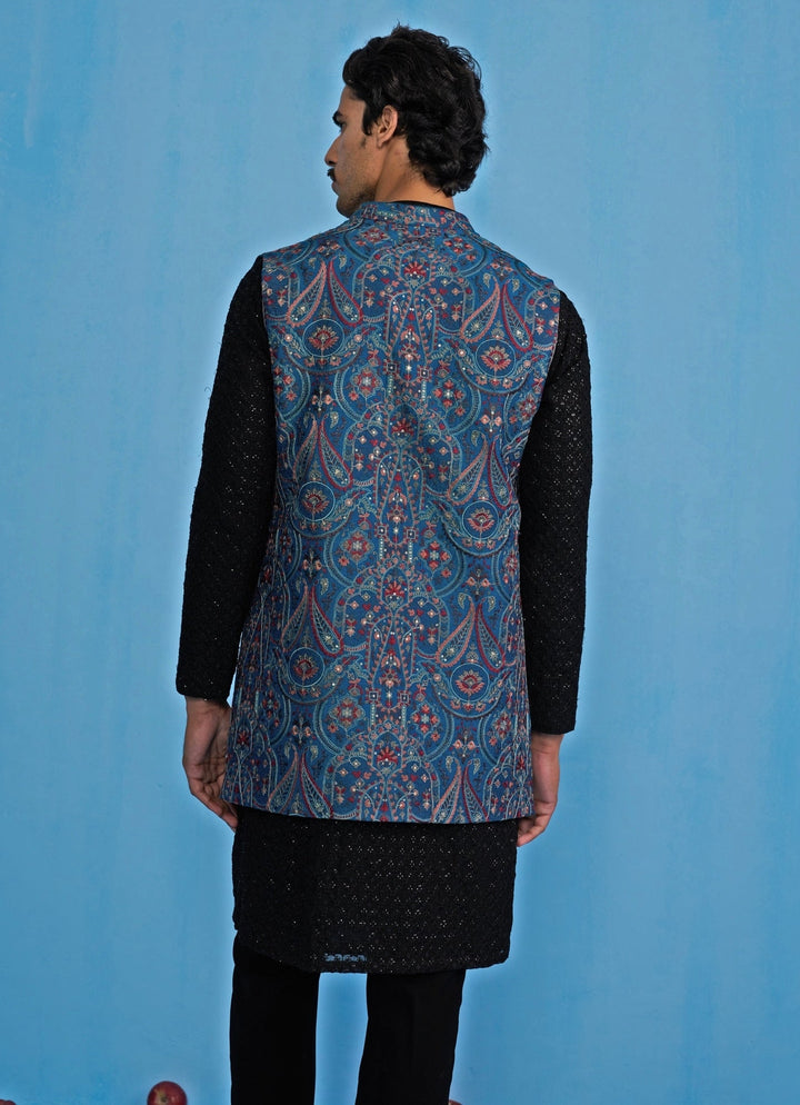Blue Embroidered Georgette Kurta Jacket Set Kalpraag - Fabilicious Fashion