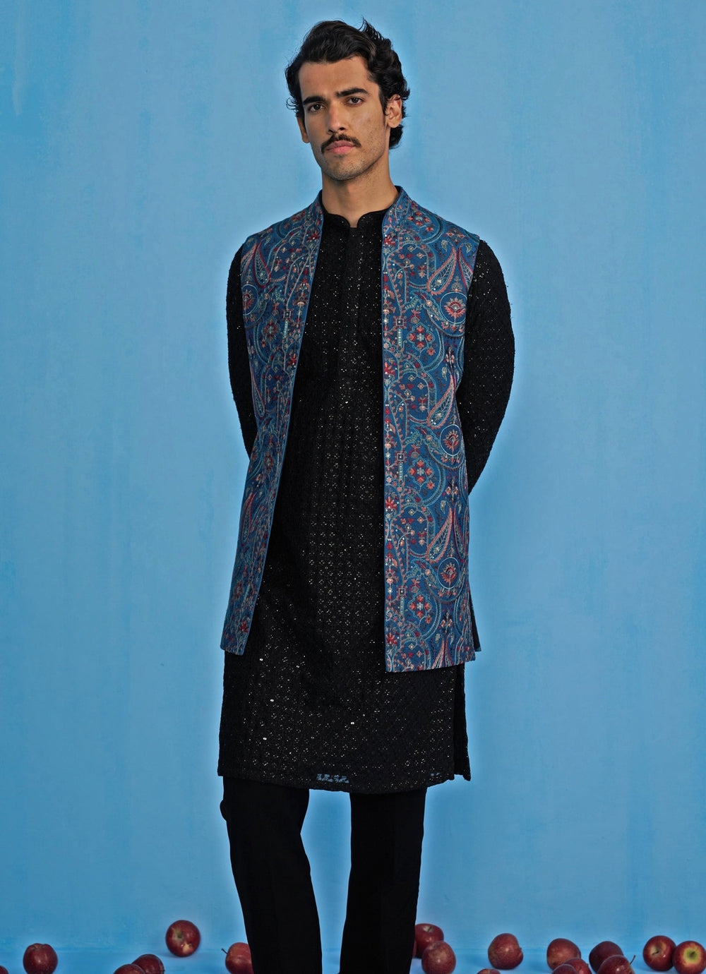 Blue Embroidered Georgette Kurta Jacket Set Kalpraag - Fabilicious Fashion