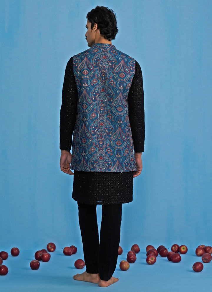Blue Embroidered Georgette Kurta Jacket Set Kalpraag - Fabilicious Fashion