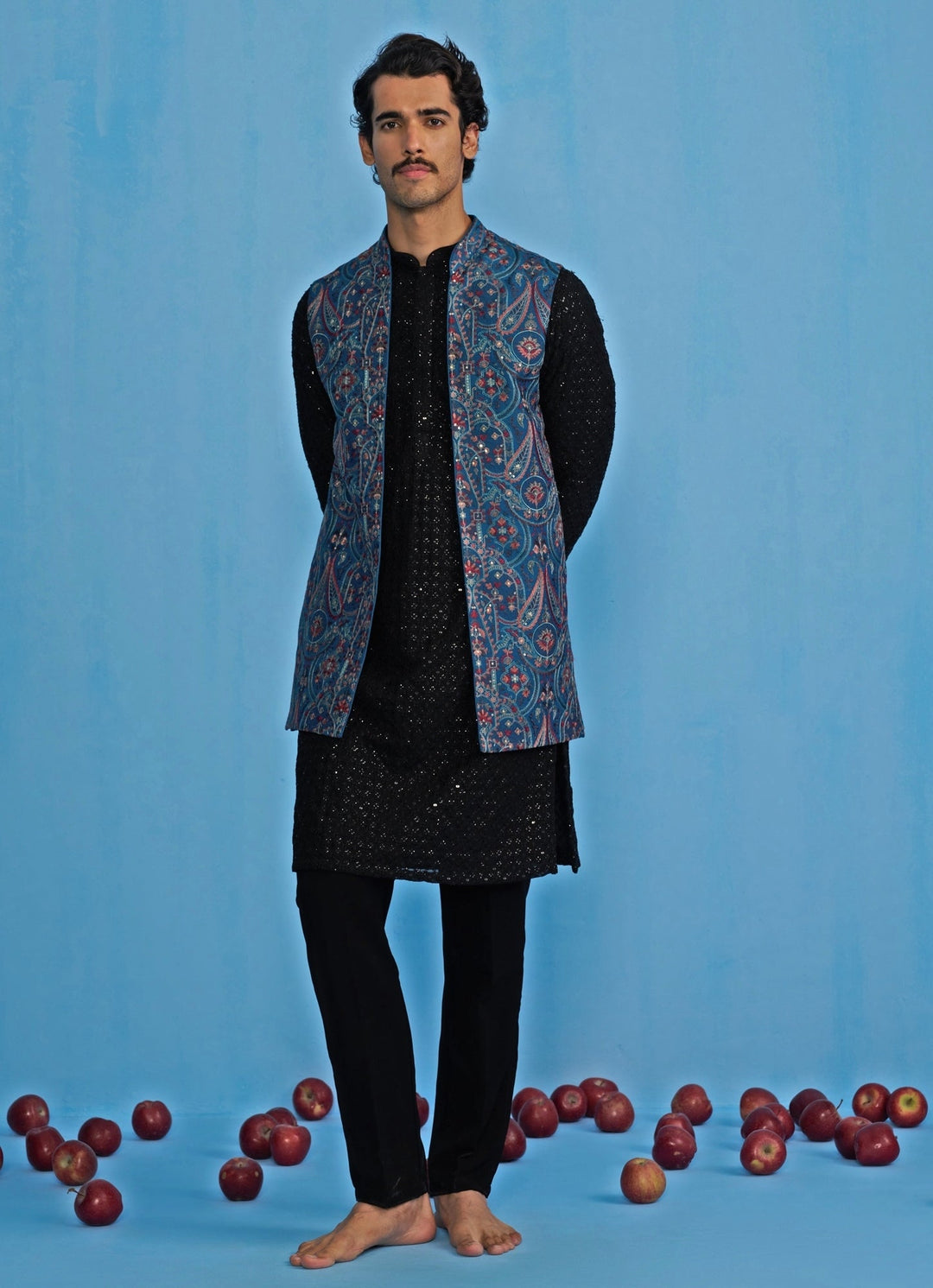 Blue Embroidered Georgette Kurta Jacket Set Kalpraag - Fabilicious Fashion