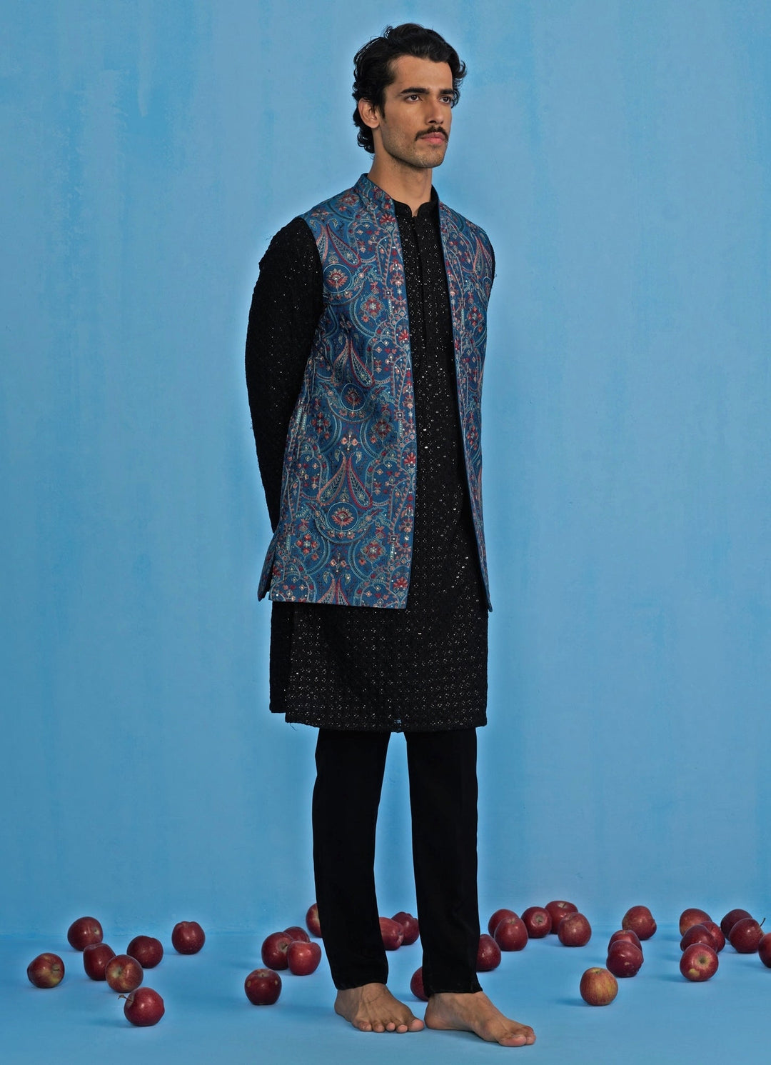 Blue Embroidered Georgette Kurta Jacket Set Kalpraag - Fabilicious Fashion