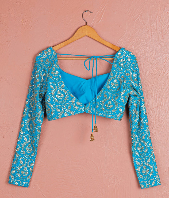 Blue Embroidered Georgette Lehenga Anisha Shetty - Fabilicious Fashion