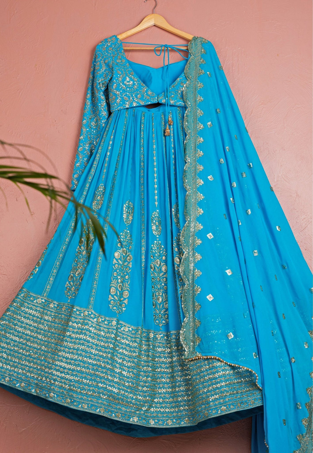 Blue Embroidered Georgette Lehenga Anisha Shetty - Fabilicious Fashion