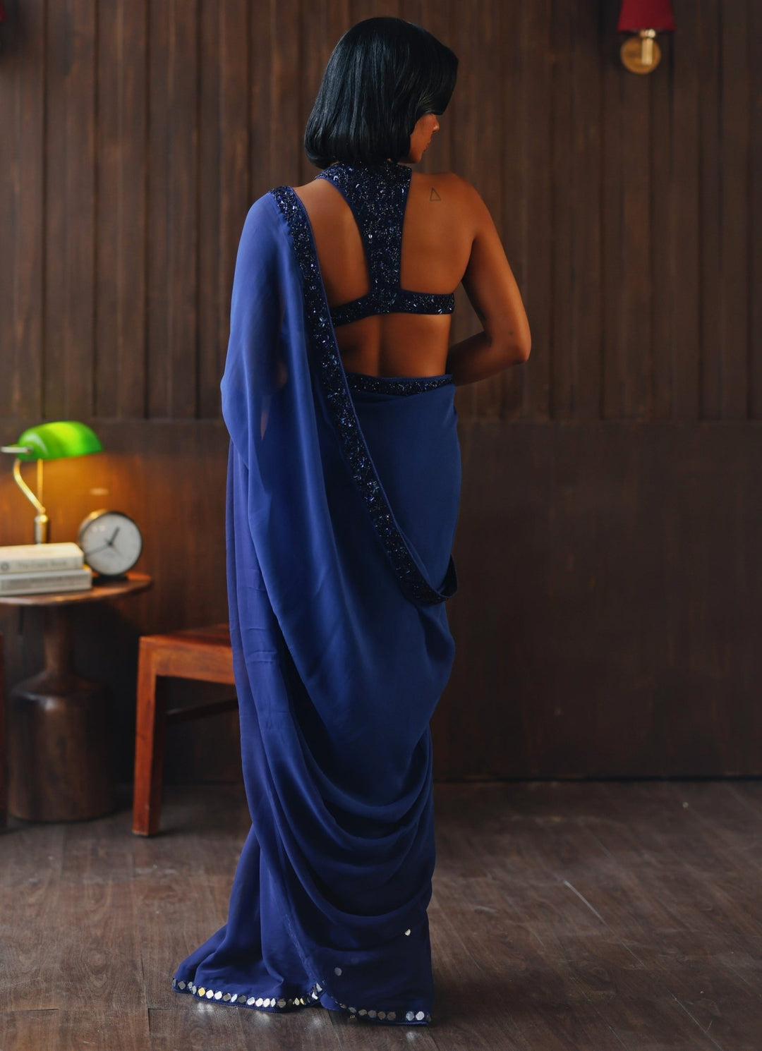 Blue Embroidered Georgette Ombre Saree Twenty Nine - Fabilicious Fashion