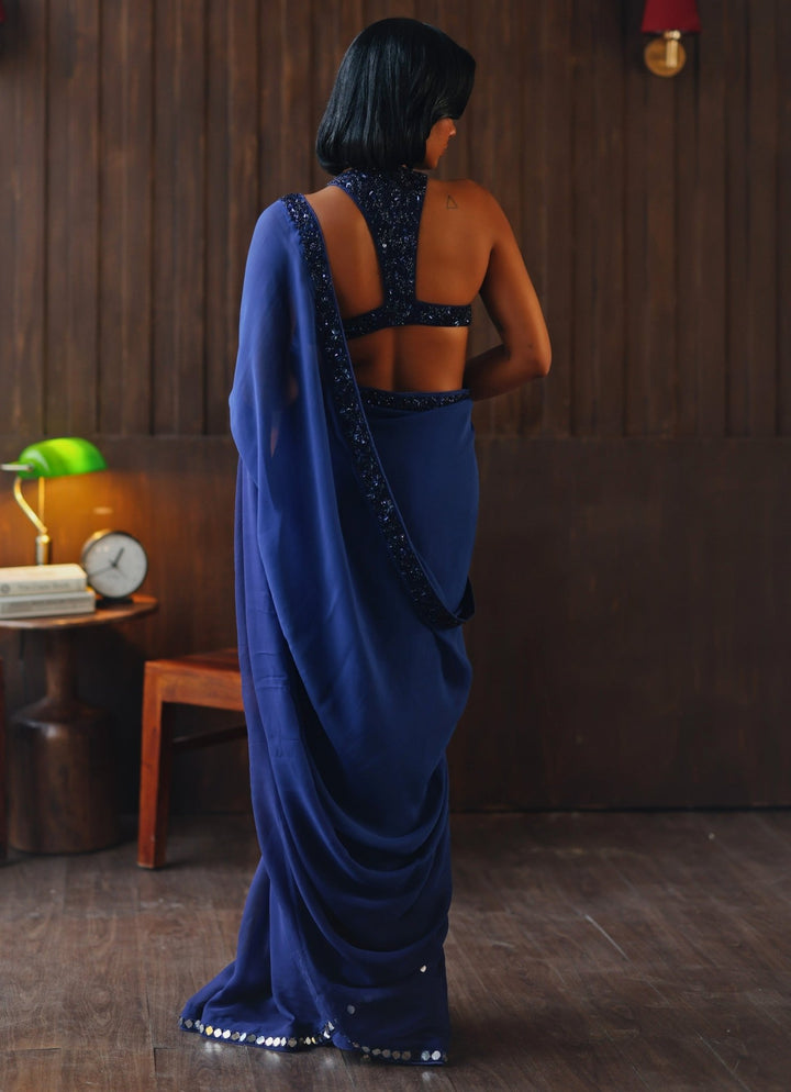 Blue Embroidered Georgette Ombre Saree Twenty Nine - Fabilicious Fashion