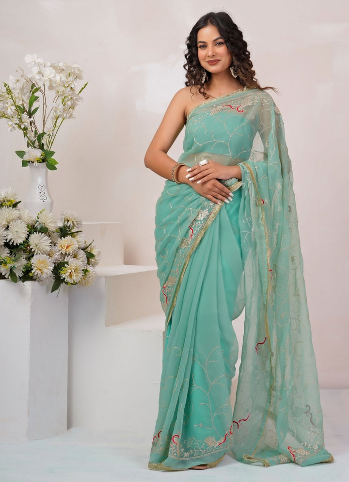 Geroo Jaipur Blue Embroidered Georgette SareeFabilicious Fashion
