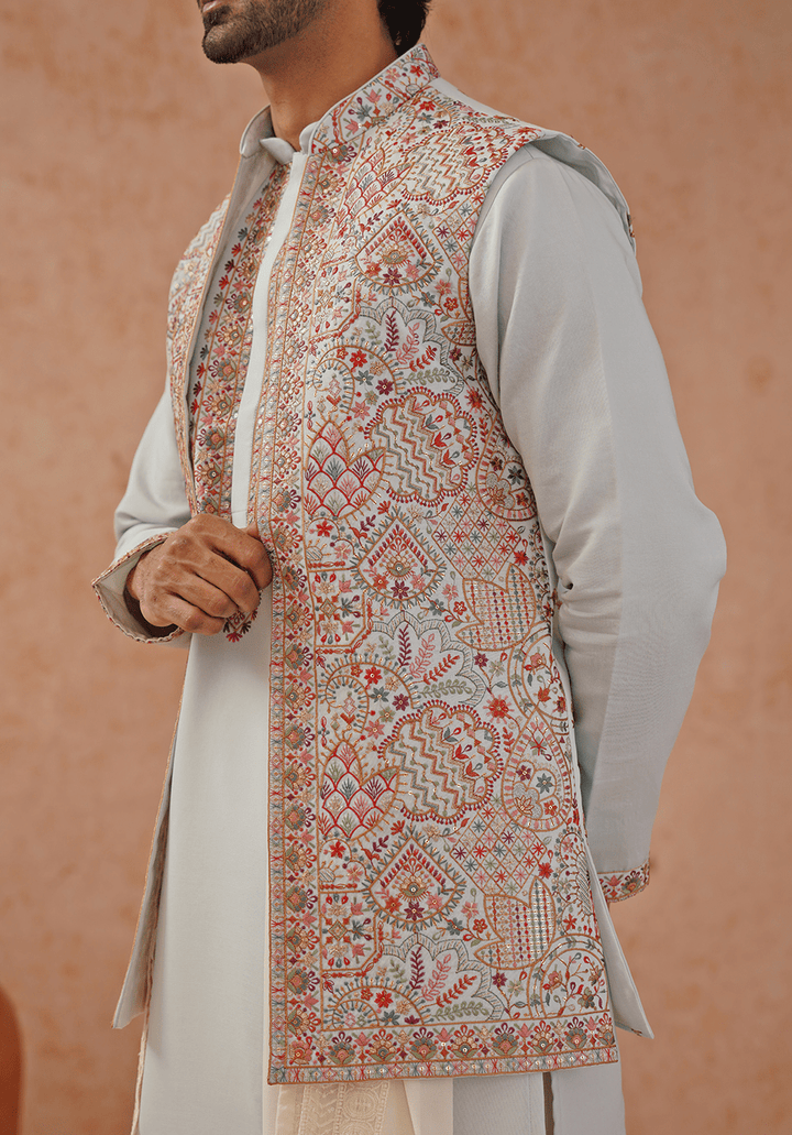 Blue Embroidered Jacket Kurta Set Kalpraag - Fabilicious Fashion