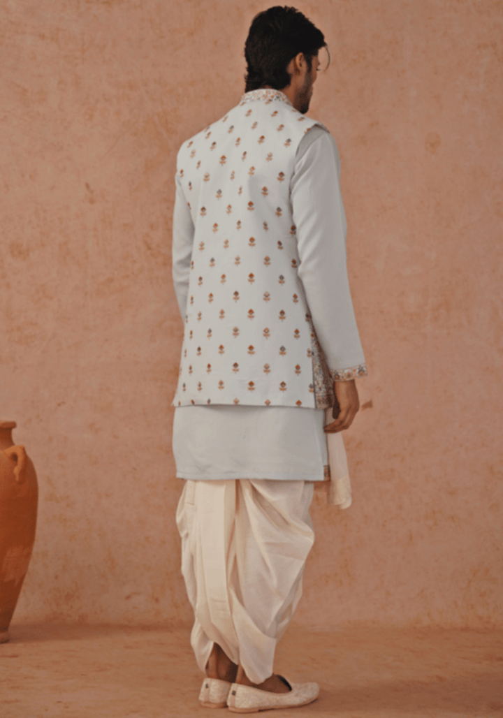 Blue Embroidered Jacket Kurta Set Kalpraag - Fabilicious Fashion