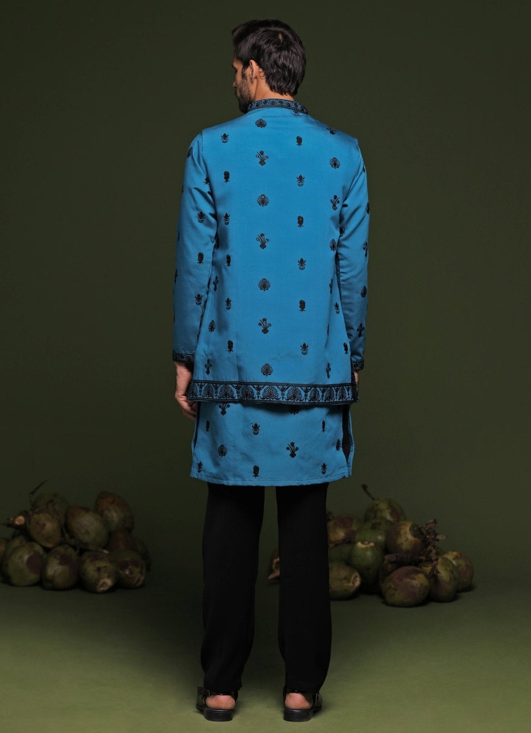 Blue Embroidered Kurta Jacket Set With Dupatta Kalpraag - Fabilicious Fashion